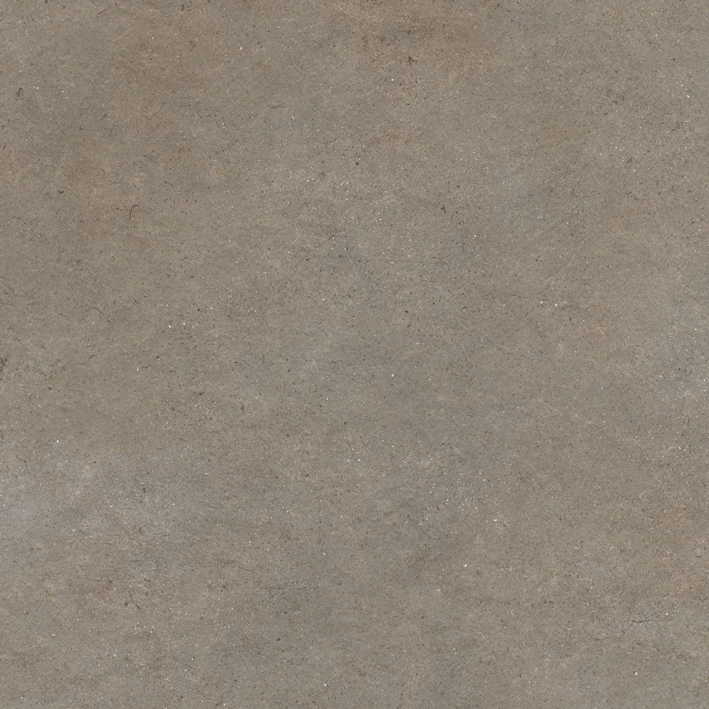Graubraune Betonoptik-Fliese 75x75 cm mit feiner, wolkiger Schattierung und leichter Körnung, matt.