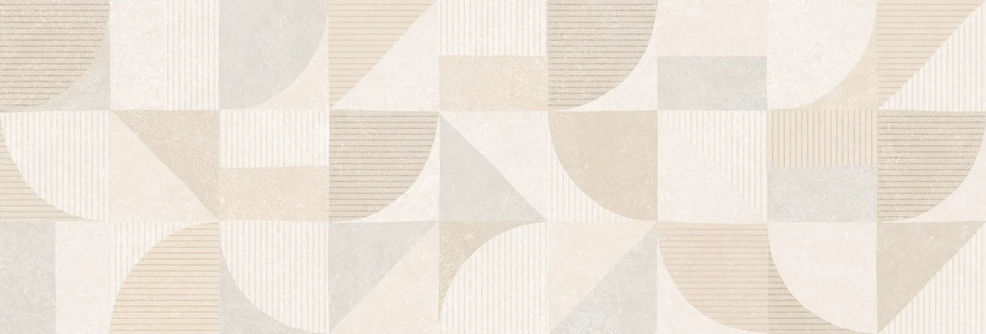 Dekorfliese Marazzi Room Wall Decoro Seventies 20x60 cm, geometrisches Muster in Creme, Beige und Hellgrau