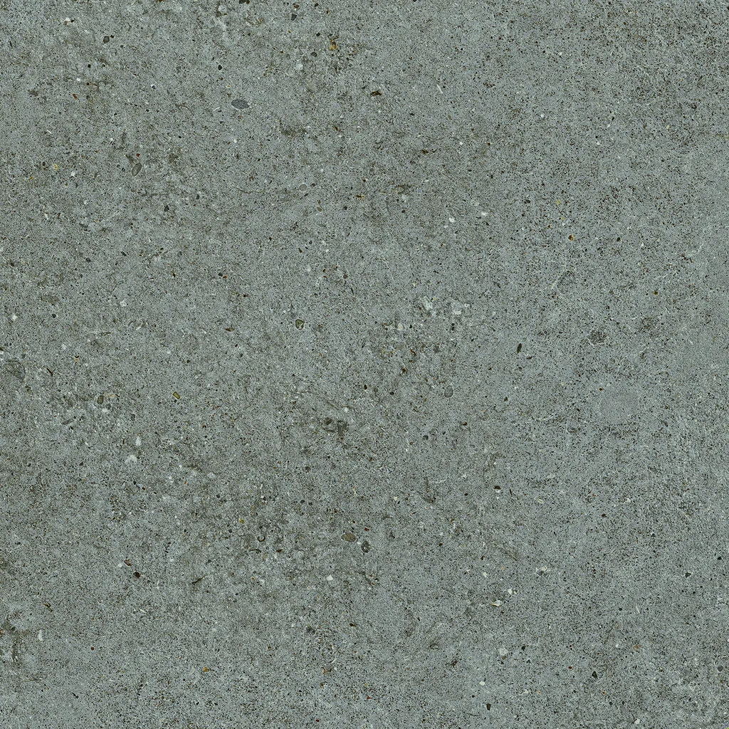 Rauchgrau-anthrazitfarbene quadratische Bodenfliese in Steinoptik mit matter Oberfläche und ruhigem Farbspiel.