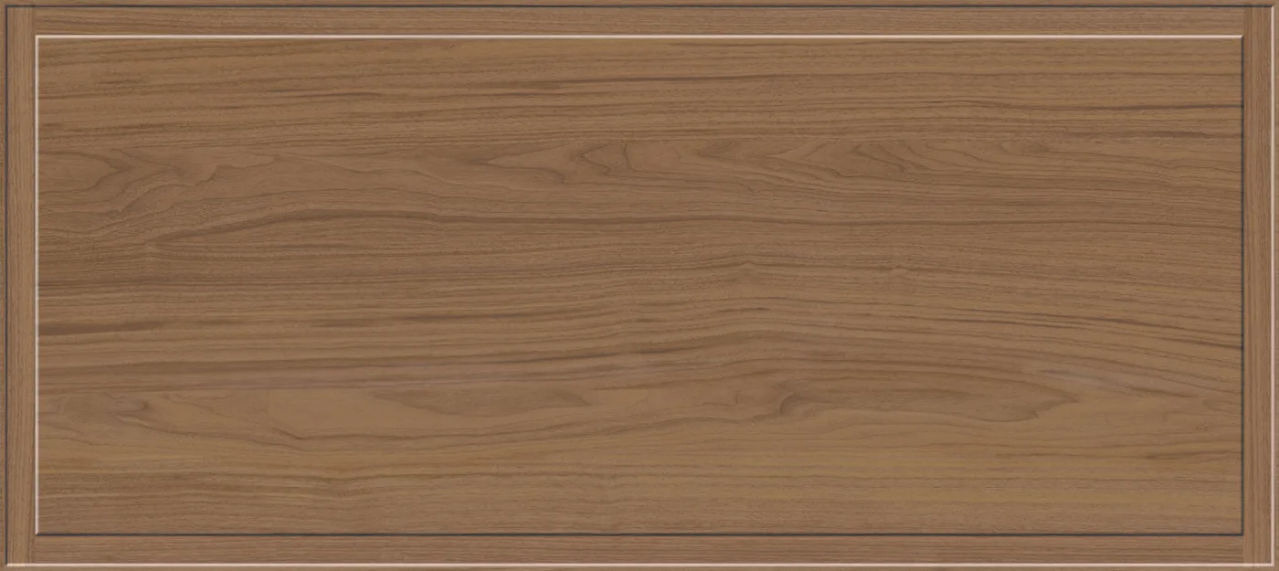 Wandfliese 60×135 cm in dunkler Nussbaum-Holzoptik mit umlaufendem Rahmenprofil wie eine Kassettenfüllung