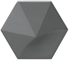 Equipe Magical 3 Oberland Dark Grey, 12,4x10,7 cm: glänzende 3D-Wandfliese in dunkelgrau mit Pyramidenrelief.