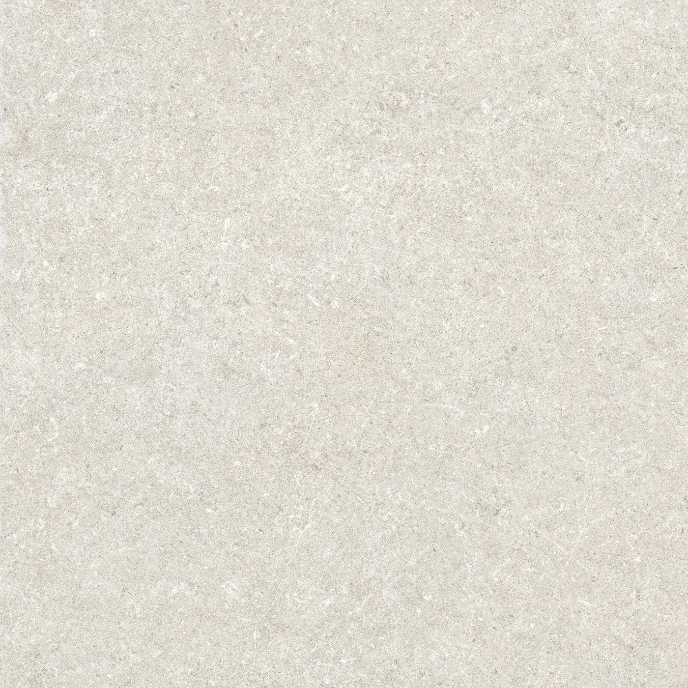 Sandbeige Steinoptik-Fliese 60x60 cm in mattem Finish, feine Körnung mit hellen Einsprengseln über die gesamte Fläche.
