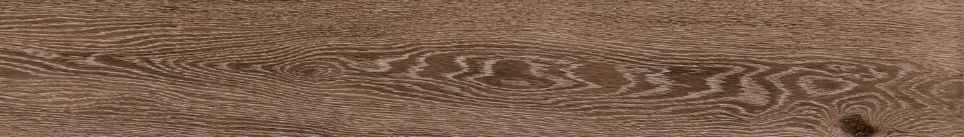 Holzoptik-Diele Treverkcharme Brown 10x70 cm, dunkles Braun mit heller Maserung und Astloch, Draufsicht